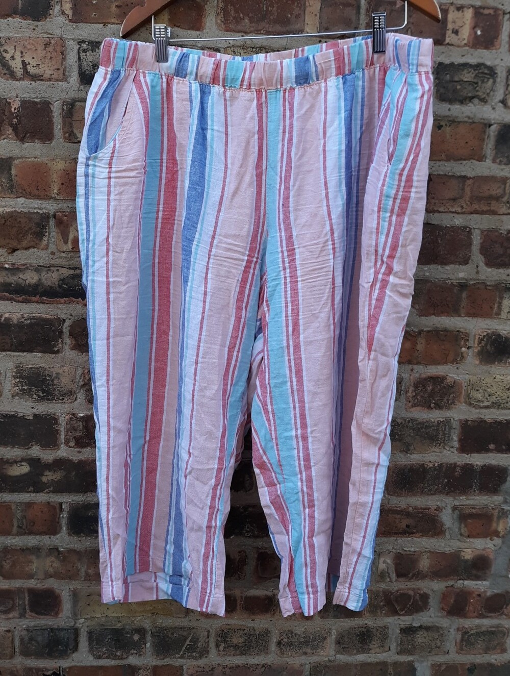 Croft & Barrow Crop Pants Womens XXL Striped Linen Rayon Blend Pull On